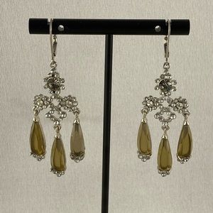 Vintage Nancy & Rise silver tone chandelier earrings with smoky stone drops